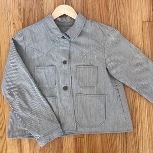 Lykke Wulf Cropped Railroad Stripe Denim Jacket